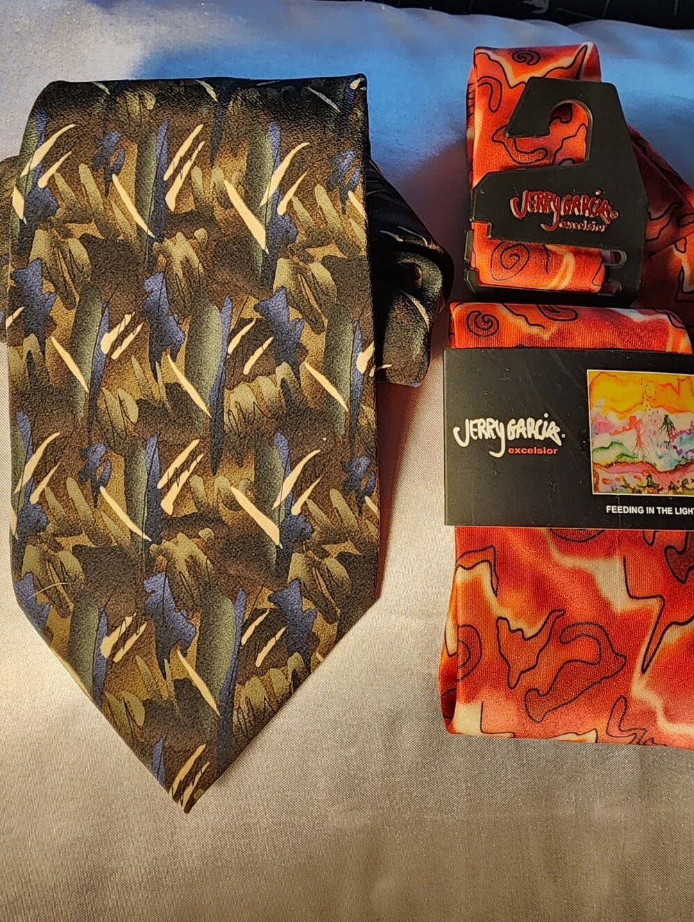Jerry Garcia Necktie Lot Of 2 Excelsior 'Feeding In The Light' Red Abstract Tie